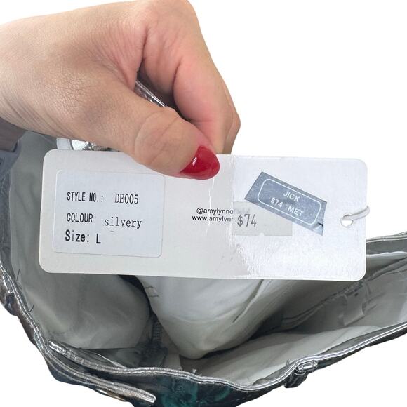 AMYLYNN NWT  Womens Lupe Silvery Metallic Straight Leg High Rise Trouser Pants - Picture 6 of 10